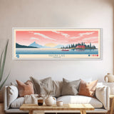 Paulina Lake, Oregon Framed Canvas Print, Panoramic Wall Art, Midcentury Modern, Pop Art, Home Decor, Travel Poster, Living Room Art