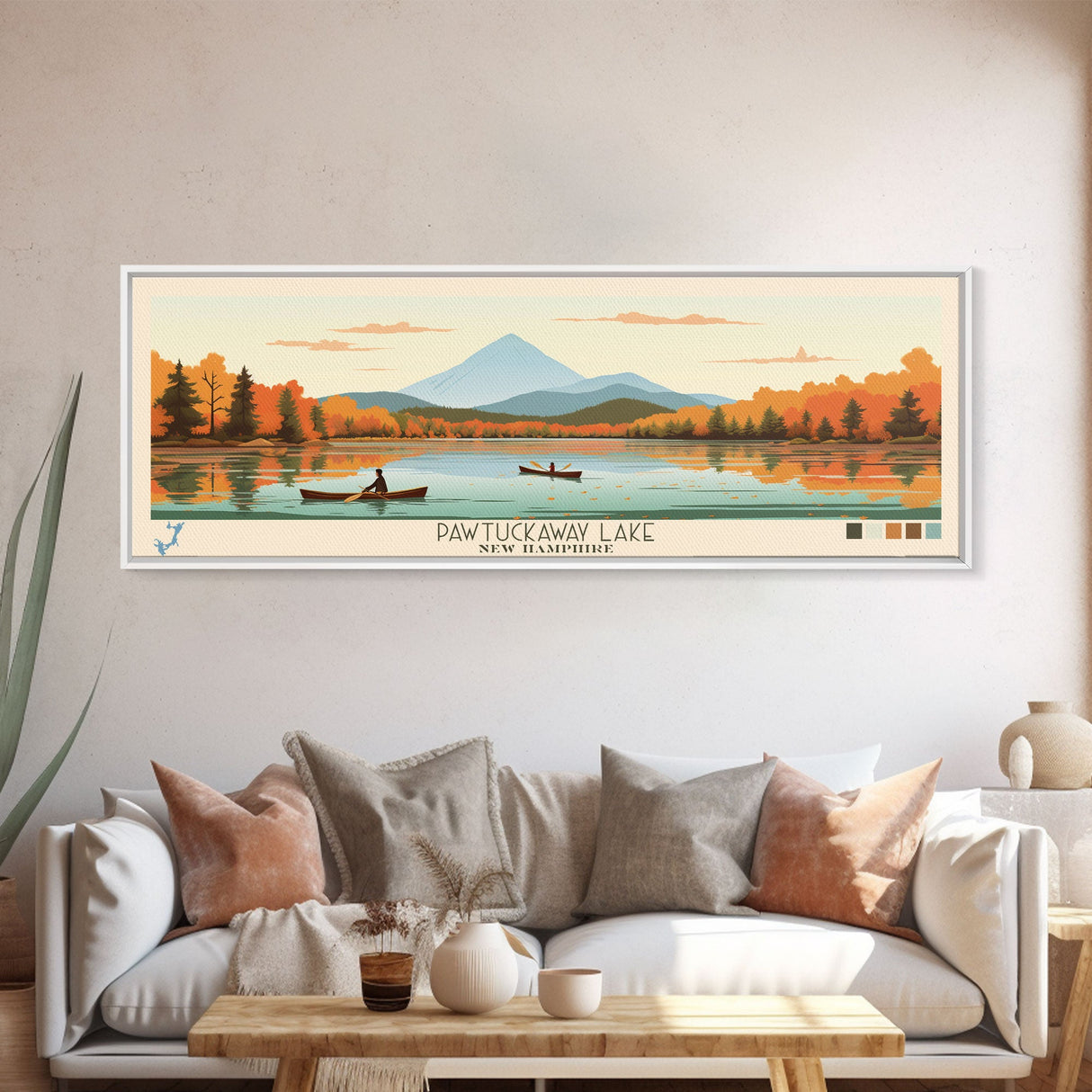 Pawtuckaway Lake, New Hampshire Framed Canvas Print, Panoramic Wall Art, Midcentury Modern, Pop Art, Home Decor, Travel Poster, Bedroom Art