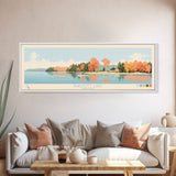 Philpott Lake, Virginia Framed Canvas Print, Panoramic Wall Art, Midcentury Modern, Pop Art, Home Decor, Travel Poster, Living Room Art