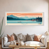 Priest Lake, Idaho Framed Canvas Print, Bedroom Art, Midcentury Modern, Pop Art, Panoramic Wall Art, Travel Poster