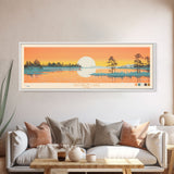 Rathbun Lake, Iowa Framed Canvas Print, Home Decor, Midcentury Modern, Panoramic Wall Art, Travel Poster, Pop Art