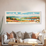 Round Valley Reservoir, New Jersey Framed Canvas Print, Panoramic Travel Poster, Midcentury Modern Art, Home Decor, Pop Art, Wall Decoration