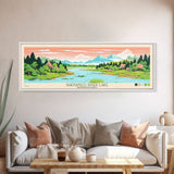 Shenango River Lake, Pennsylvania Framed Canvas Print, Panoramic Travel Poster, Midcentury Modern Art, Wall Art, Pop Art, Home Decoration