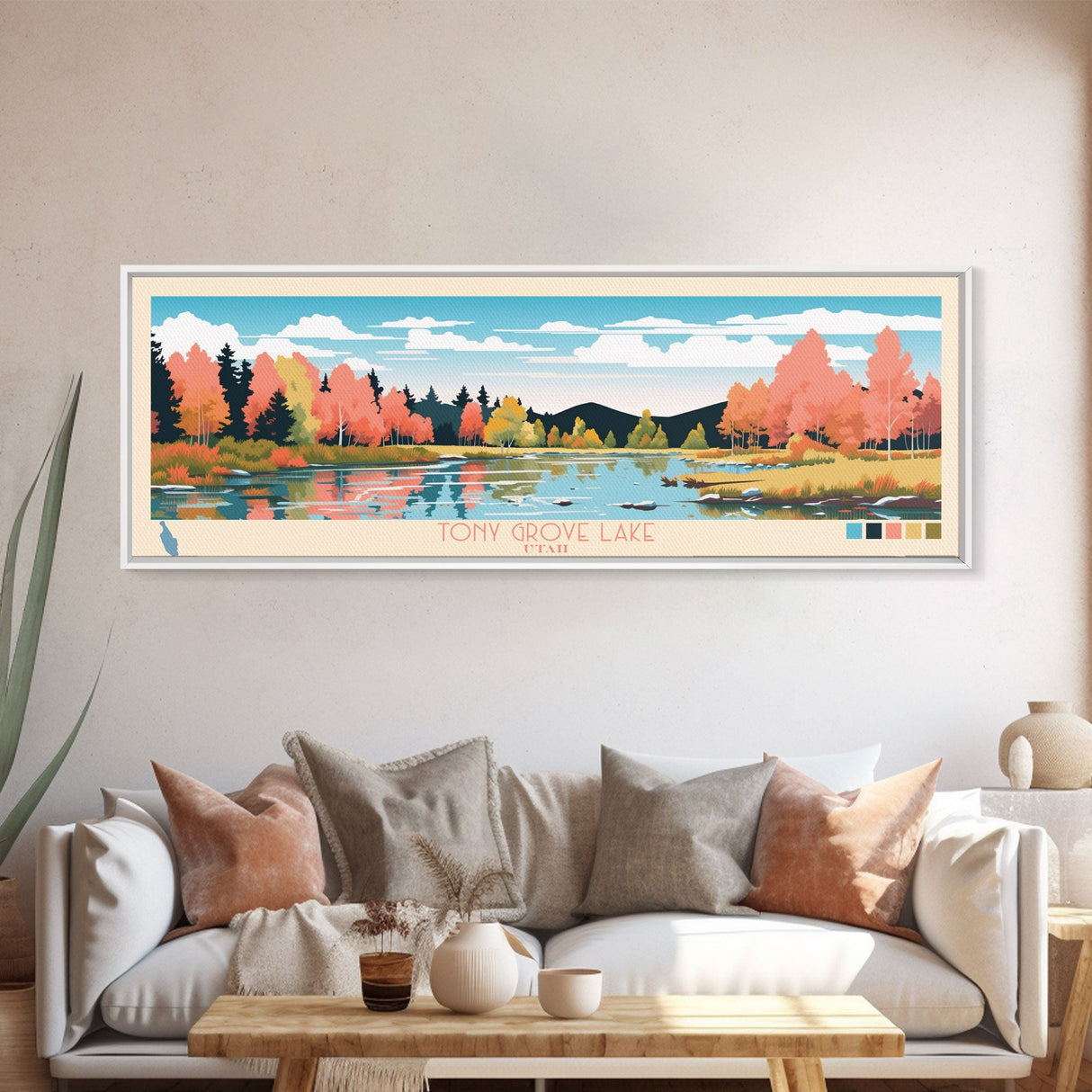 Tony Grove Lake, Utah Framed Canvas Print, Lake House Decor, Midcentury Modern Art, Pop Art, Travel Poster, Living Room Wall Art