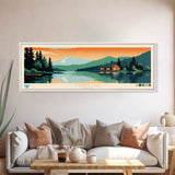 Utikuma Lake, Alberta Framed Canvas Print, Panoramic Lake House Art, Midcentury Modern Decor, Pop Art, Travel Poster, Living Room Wall Art