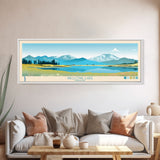 Wallowa Lake, Oregon Framed Canvas Print, Panoramic Lake House Art, Midcentury Modern Decor, Pop Art, Travel Poster, Living Room Wall Art