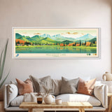 Wellesley Lake, Yukon Framed Canvas Print, Midcentury Modern Lake House Decor, Panoramic Art, Pop Art, Travel Poster, Living Room Wall Art