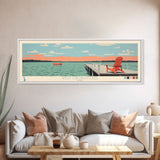 West Okoboji Lake, Iowa Panoramic Framed Canvas Print, Lake House Art, Midcentury Modern Decor, Pop Art, Travel Poster, Bedroom Wall Art