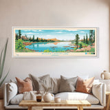 Woods Canyon Lake, Arizona Panoramic Framed Canvas Print, Lake House Art, Midcentury Modern Decor, Pop Art, Travel Poster