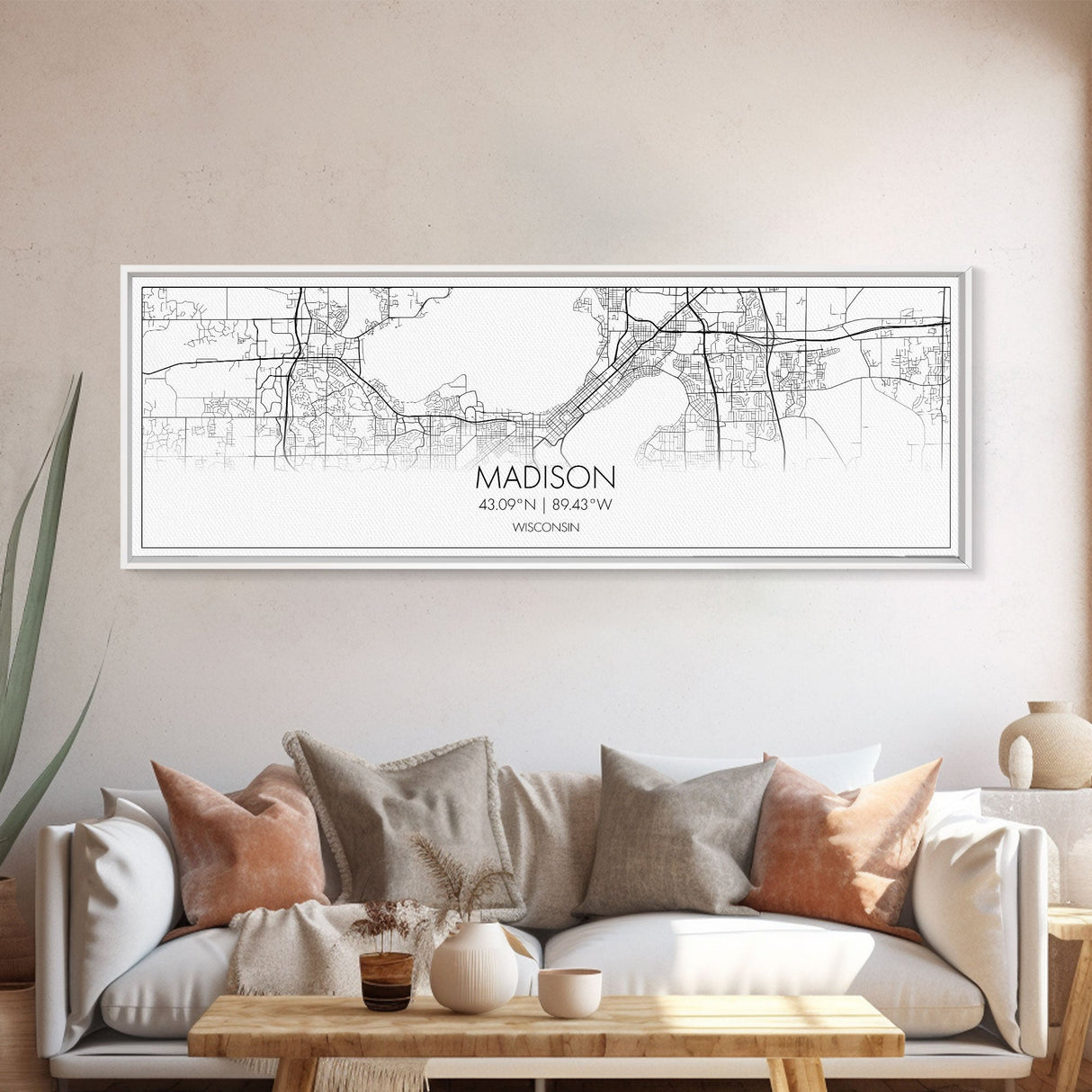 Panoramic Madison City Map, Wisconsin Art, Map Print, Minimalist Wall Art, Canvas Art, Housewarming Gift, Street Map Art, Closing Gift