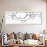 Panoramic Madison City Map, Wisconsin Art, Map Print, Minimalist Wall Art, Canvas Art, Housewarming Gift, Street Map Art, Closing Gift