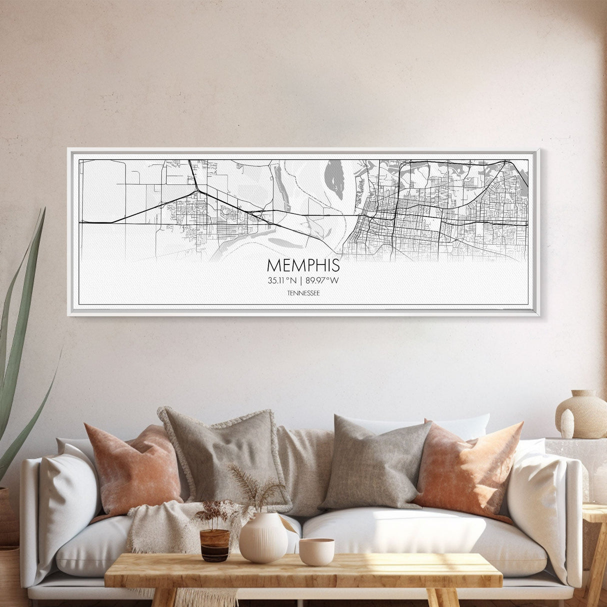 Panoramic Memphis City Map, Tennessee Art, Map Print, Minimalist Wall Art, Canvas Art, Housewarming Gift, Street Map Art, Closing Gift