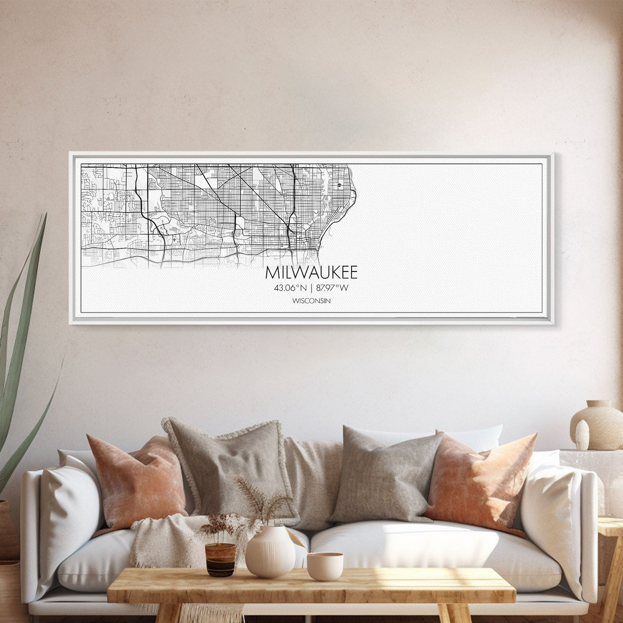 Panoramic Milwaukee City Map, Wisconsin Art, Map Print, Minimalist Wall Art, Canvas Art, Housewarming Gift, Street Map Art, Closing Gift