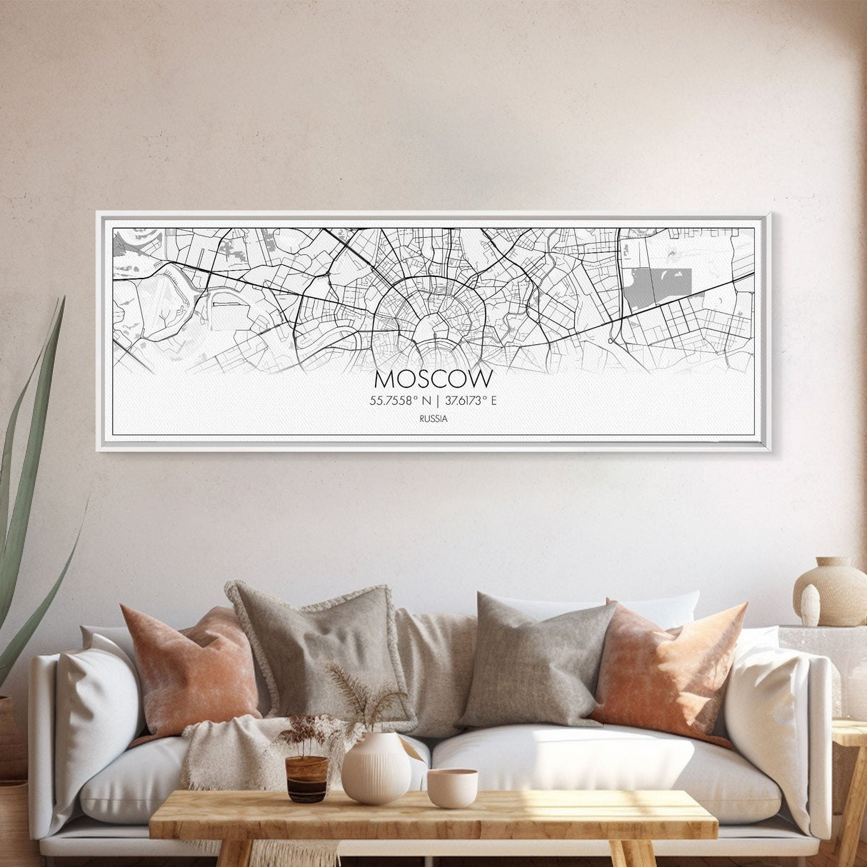 Panoramic Moscow City Map, Russia Art, Map Print, Minimalist Wall Art, Canvas Art, Housewarming Gift, Street Map Art, Closing Gift