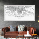 New Orleans City Map, Louisiana Map, Map Art, Minimalist Wall Art, Wall Art, Canvas Art, Housewarming Gift, Trendy Wall Art, Panoramic Art