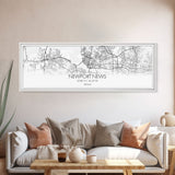 Panoramic Newport News City Map, Virginia Art, Map Print, Minimalist Wall Art, Canvas Art, Housewarming Gift, Street Map Art, Closing Gift