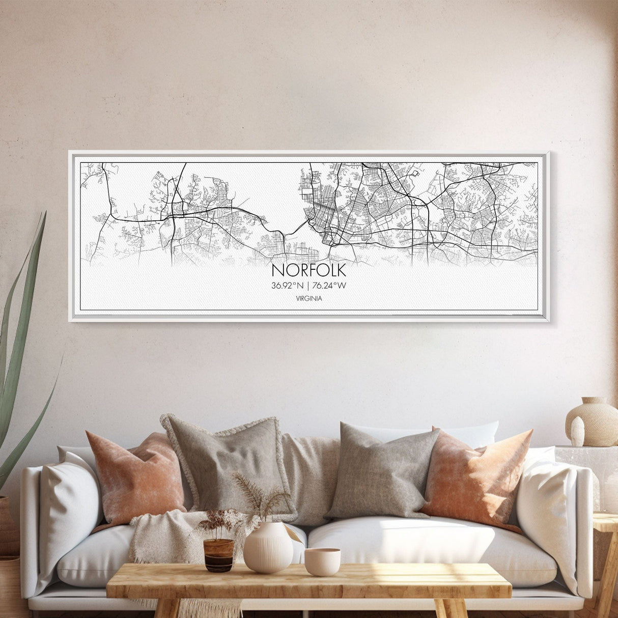 Panoramic Norfolk City Map, Virginia Art, Map Print, Minimalist Wall Art, Canvas Art, Housewarming Gift, Street Map Art, Closing Gift