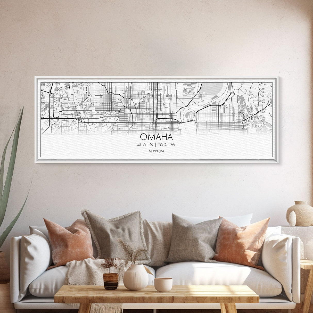 Panoramic Omaha City Map, Nebraska Art, Map Print, Minimalist Wall Art, Canvas Art, Housewarming Gift, Street Map Art, Closing Gift