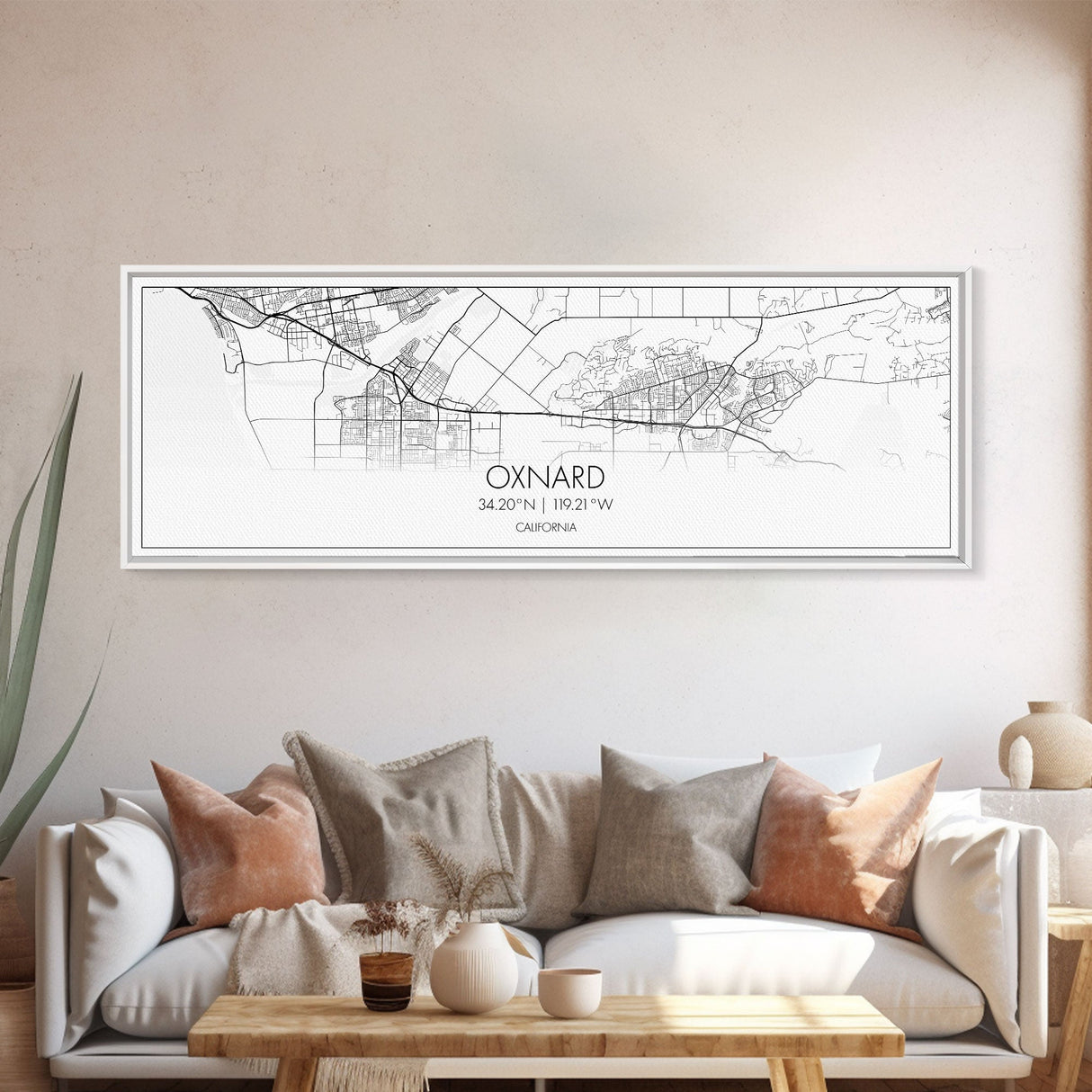 Panoramic Oxnard City Map, California Art, Map Print, Minimalist Wall Art, Canvas Art, Housewarming Gift, Street Map Art, Closing Gift