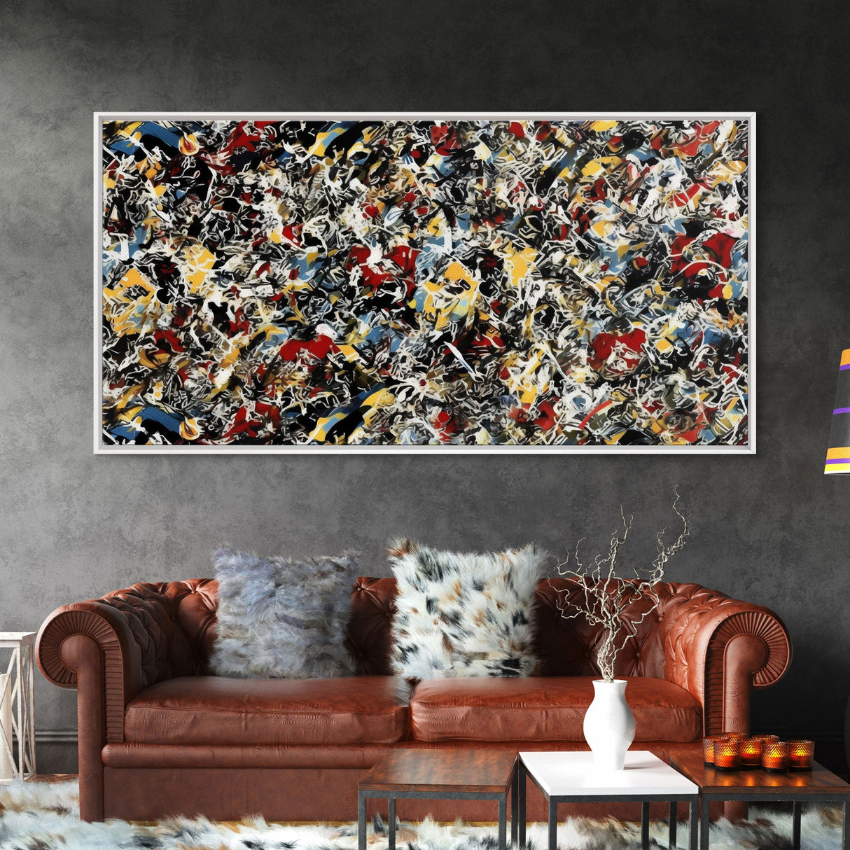 Jackson Pollock inspired Abstract canvas print of painting, original art canvas, framed wall art, retro Midcentury style abstract wall arrt