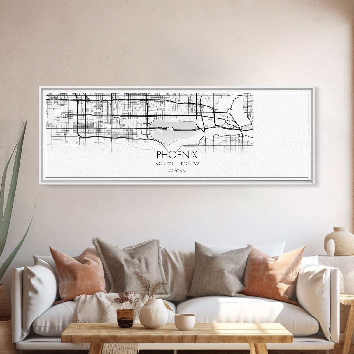 Panoramic Phoenix City Map, Arizona Art, Map Print, Minimalist Wall Art, Canvas Art, Housewarming Gift, Street Map Art, Closing Gift