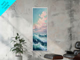 Textured Canvas Painting of Ocean Waves, Ocean Landscape Framed Art, Coastal Wall Art for Beach House, Beach Art Print, Modern Wall Art