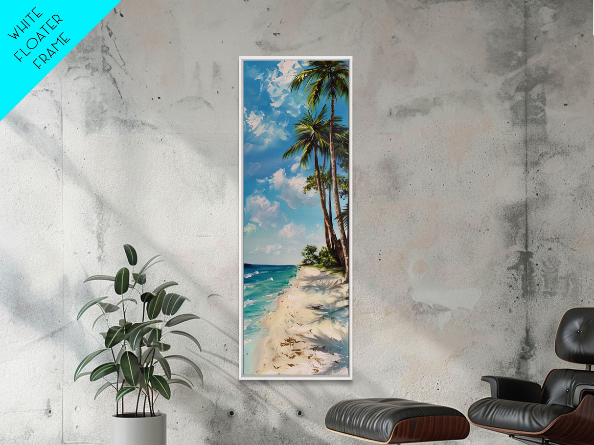 Canvas Beach Landscape Painting, Textured Framed Canvas Art Print, Vertical Beach Art, Gallery Wall Painting, Modern Coastal Decor