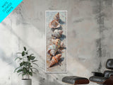 Vertical Printed Canvas Art of Seashells on Coast, Coastal Wall Art Print for Beach House, Beachy Decor, Large Wall Art, Framed Canvas Art