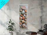 Printed Canvas Painting of Colorful Seashells on Beach, Vertical Coastal Art Print, Oversized Wall Art for Living Room, Housewarming Gift