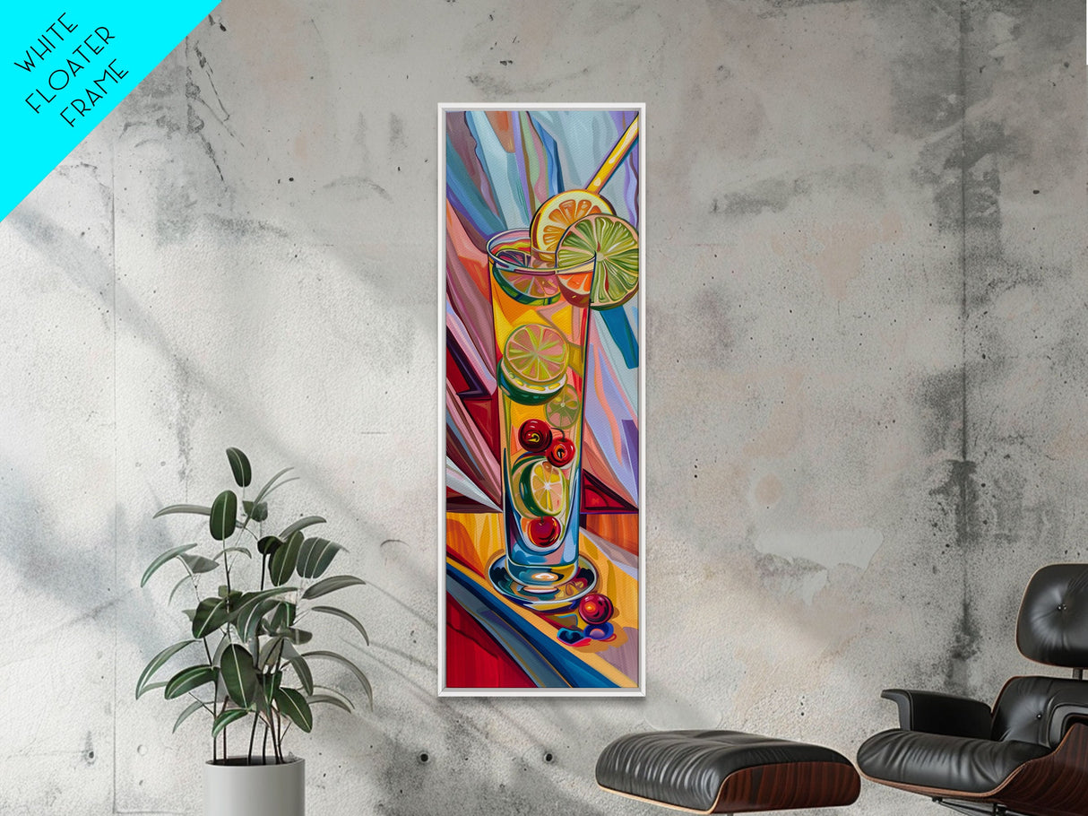 Martini Cocktail Framed Canvas Art, Canvas Bar Art, Tall and Narrow Kitchen Wall Art, Southwestern Wall Art, Abstract Modern Bar Cart Print