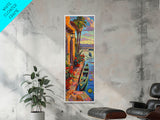 Long Narrow Vertical Wall Art Print of Beachside Landscape, Sunset Wall Art Print, Nautical Wall Art Framed on Canvas, Colorful Beach Art