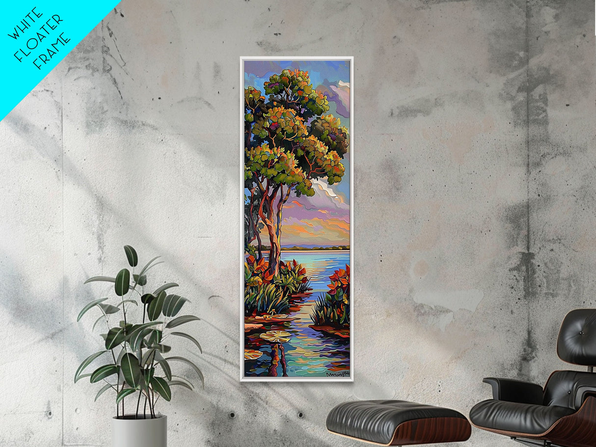 Printed Water Landscape Canvas Painting Framed, Coastal Painting for Beach House, Tall and Narrow Living Room Art Print, Contemporary Art