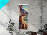 Vertical Spanish Coastal Landscape Canvas Painting Printed and Framed, Textured Oil Painting, Mexican Inspired Ocean Wall Art, Modern Art