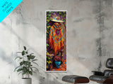 Abstract Southwest Mexican Inspired Framed Oversized Vertical Art Print, Jalisco Style Canvas Painting Framed, Colorful Rustic Spanish Art