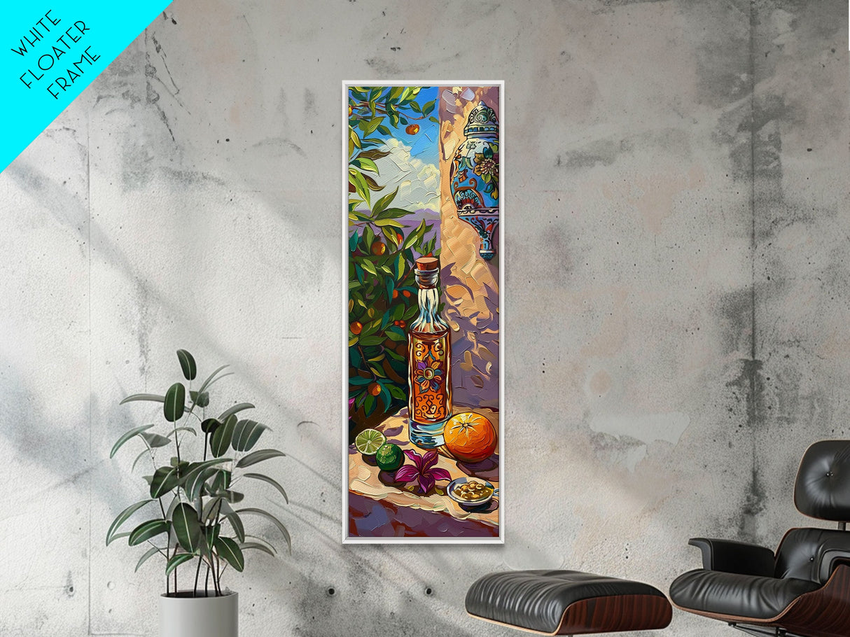 Rustic Mediterranean Still Life Canvas Art for Kitchen, Gouache Style Painting of Spanish Landscape, Olive Tree Art, Vertical Abstract Art