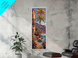 Impasto Painting of Capri Inspired Coast Framed on Canvas, Vertical Tall and Narrow Canvas Painting, Textured Coastal Beach Print, Tropical Art