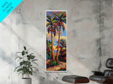 Abstract Canvas Painting of Beach Landscape, Palm Tree Art Print, Tall and Narrow Canvas Art of Ocean, Beachy Wall Art for Living Room