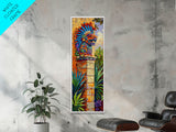 Aztec Inspired Canvas Painting Framed and Printed, Long Narrow Wall Art for Large Space, Beach House Wall Art, Tropical Wall Art Print