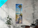 Modern Long and Narrow Coastal Art Print for Beach House, Beach Landscape Printed Canvas Art, Palm Tree Wall Art, Ocean Art for Living Room