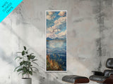 Ocean Landscape Acrylic Canvas Painting Framed, Modern Coastal Art, Vertical Framed Beach Art, Tall and Narrow Wall Art for Living Room