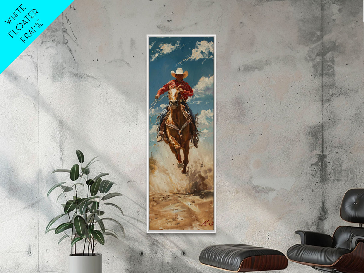 Modern Cowboy Canvas Art, Western Wall Art Framed and Printed, Horse Painting, Impasto Style Canvas Wall Art, Oversized Office Art for Him