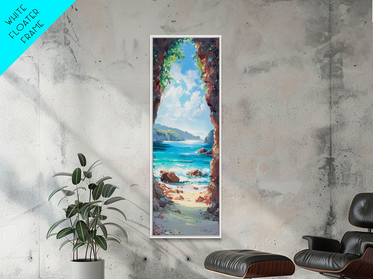 Oversized Vertical Beach Coast Wall Printed Framed, Canvas Coastal Art, Tropical Wall Art Print, Contemporary Art for Office, Gift for Her