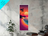 Modern Sunset Coastal Scene Midcentury Modern Art - Framed Canvas Print, Boho Art, Skinny Art, Living Room Art, Bedroom Decor, Beach Landscape