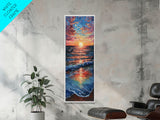 Ocean Sunset Canvas Print - Framed Canvas Print, Skinny Tall Art, Coastal Landscape Wall Art, Living Room Decor, Sunset Painting for Home