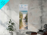 Tranquil Beach Path Art - Framed Canvas Print, Skinny Tall Art, Coastal Landscape Wall Art, Living Room Decor, Bedroom Art, Beach Pathway Painting