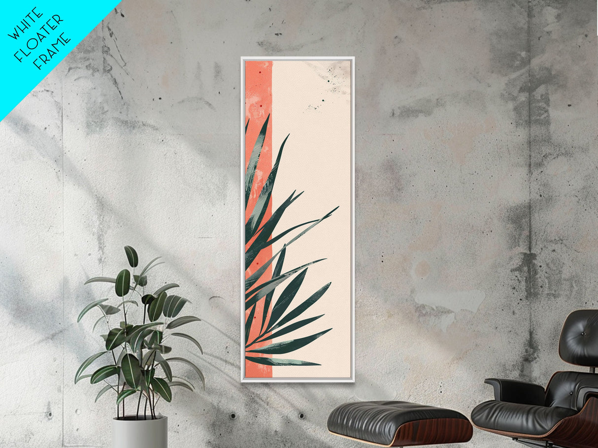 Skinny Art Abstract Greenery In Japanese Style Wood Block Print Subtle Tones On Framed Canvas Print, Tall Art Ukiyo-e