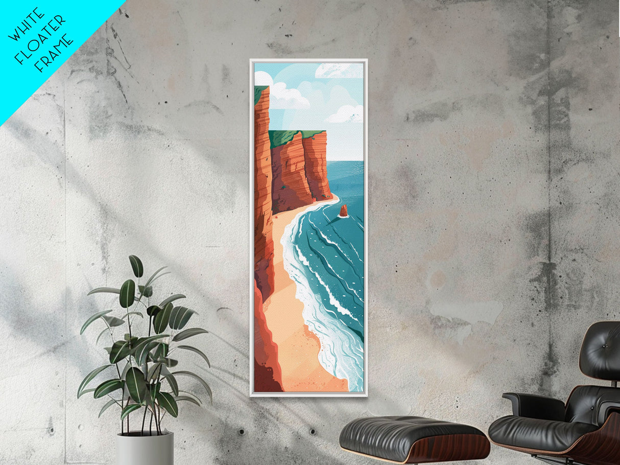 Scenic Coastal Cliffs With Ocean Waves Ukiyo-e Art Japanese Style Framed Canvas Print Tall Art Skinny Art Wood Block Print