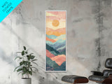 Abstract Sunset Over Rolling Hills, Japanese Art-Inspired Tall Framed Canvas Print for Wall Art