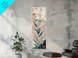 Tall Stemmed Wildflowers Abstract Background Japanese Style Tall Skinny Framed Canvas Print Wall Art