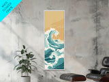 Majestic Ocean Wave In A Minimalist Style – Framed Canvas Print With Skinny Art And Tall Art Featuring Ukiyo-E Art And Japanese Style Art